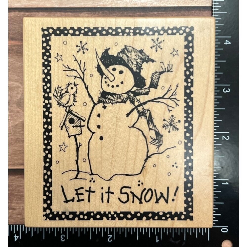 Vintage PSX K-1810 Let It Snow Rubber Stamp Snowman Design Wood Mounted